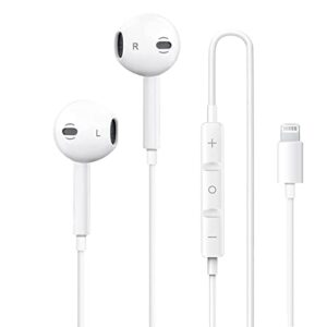 apple earbuds with lightning headphones, in-line noise cancelling wired earbuds, compatible with iphone 13/12/11/11 pro/max/se/7/8 [apple mfi certified], supports all ios systems, white