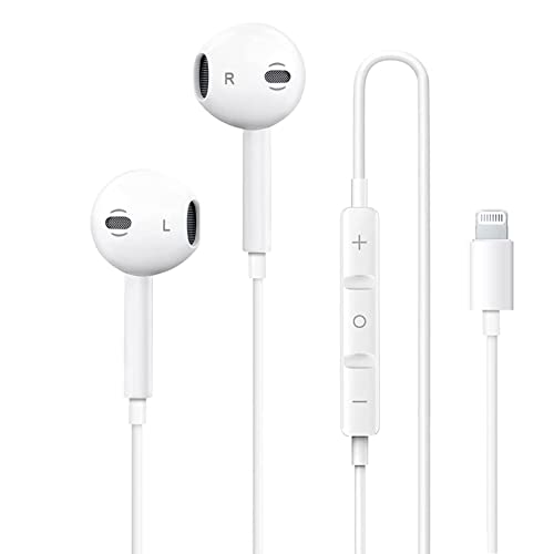 Apple Earbuds with Lightning Headphones, in-Line Noise Cancelling Wired Earbuds, Compatible with iPhone 13/12/11/11 Pro/MAX/SE/7/8 [Apple MFi Certified], Supports All iOS Systems, White