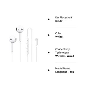 Apple Earbuds with Lightning Headphones, in-Line Noise Cancelling Wired Earbuds, Compatible with iPhone 13/12/11/11 Pro/MAX/SE/7/8 [Apple MFi Certified], Supports All iOS Systems, White