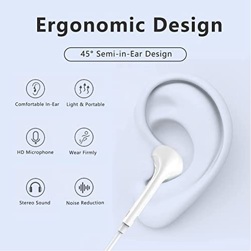 Apple Earbuds with Lightning Headphones, in-Line Noise Cancelling Wired Earbuds, Compatible with iPhone 13/12/11/11 Pro/MAX/SE/7/8 [Apple MFi Certified], Supports All iOS Systems, White