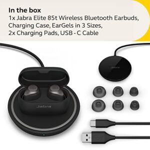 Jabra Elite 85t True Wireless Bluetooth Earbuds, Grey – Advanced Noise-Cancelling Earbuds for Calls & Music with Charging Case and 2 Wireless Charging Pads