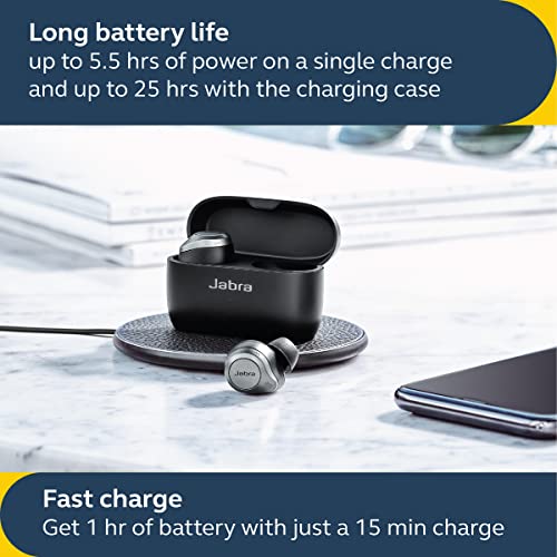 Jabra Elite 85t True Wireless Bluetooth Earbuds, Grey – Advanced Noise-Cancelling Earbuds for Calls & Music with Charging Case and 2 Wireless Charging Pads