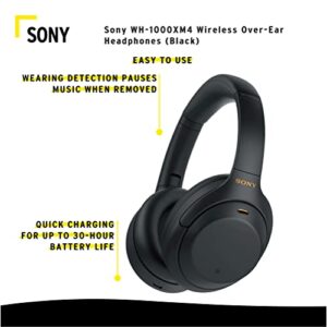 Sony WH-1000XM4 Wireless Bluetooth Noise Canceling Over-Ear Headphones (Black) Bundle with 10000mAh Ultra-Portable LED Display Wireless Quick Charge Battery Bank (2 Items)