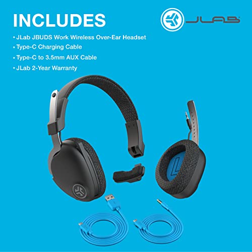 JLab JBuds Work Wireless Headset with Microphone - Over Ear Computer Headsets, Wired or Wireless Headphones with 60+ Playtime - Multipoint Bluetooth Headset for Laptop, Teams - Office Headset with Mic