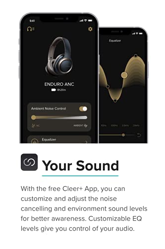 Cleer Audio, Enduro ANC Noise Cancelling Headphones, Long Lasting 60 Hour Battery, Ambient Sound Levels, Bluetooth Headphones, Smart Controls App - Dark Navy