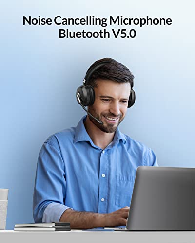 TZS Bluetooth Headphone for Computer, Wireless Headset with Noise Cancelling Mic for PC, 36H Lightweight On Ear Headphone with Mute Button, Suitable for Remote Working/Call Center/Online Class