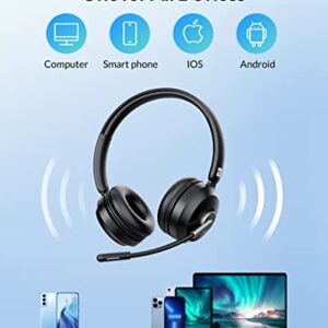 TZS Bluetooth Headphone for Computer, Wireless Headset with Noise Cancelling Mic for PC, 36H Lightweight On Ear Headphone with Mute Button, Suitable for Remote Working/Call Center/Online Class