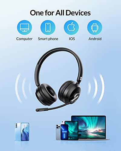 TZS Bluetooth Headphone for Computer, Wireless Headset with Noise Cancelling Mic for PC, 36H Lightweight On Ear Headphone with Mute Button, Suitable for Remote Working/Call Center/Online Class