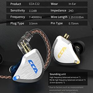 CCA C12 in Ear Monitor Headphones 5BA 1DD Hybrid HiFi IEM Earphones Noise Isolating Stereo Wired Earbuds for Musicians Audiophile Singers DJ