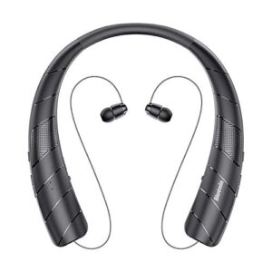 bluenin bluewave pro 1 bluetooth headphones speaker 2 in 1,wireless headphones neckband wearable speaker retractable earbuds 3d stereo sound sweatproof headset (black)