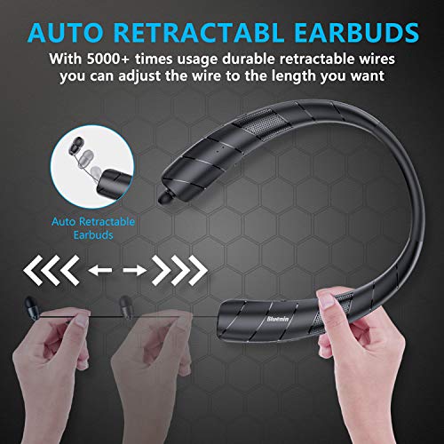 Bluenin BlueWave Pro 1 Bluetooth Headphones Speaker 2 in 1,Wireless Headphones Neckband Wearable Speaker Retractable Earbuds 3D Stereo Sound Sweatproof Headset (Black)