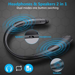 Bluenin BlueWave Pro 1 Bluetooth Headphones Speaker 2 in 1,Wireless Headphones Neckband Wearable Speaker Retractable Earbuds 3D Stereo Sound Sweatproof Headset (Black)