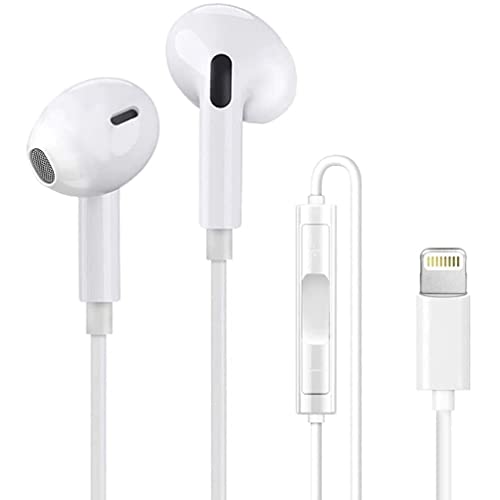 Apple Earbuds Wired Lightning Headphones【Apple MFi Certified】 Earphones with Lightning Connector Built-in Microphone and Volume Control Perfectly Compatible with iPhone 14/13/12/11/SE/X/XR/X/8/7 Plus