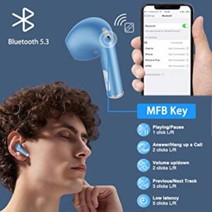 Wireless Earbuds Bluetooth 5.3 Earphones IPX6 Waterproof Headphones 2022 New Stereo Headsets with 4 Mics USB-C Charging Case in Ear 30H Deep Bass Noise Cancelling Ear Buds for iPhone Android iOS Blue