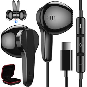 usb c headphones for samsung s22+ ultra s23, type c headphones with microphone hifi stereo volume control magnetic in ear wired earbuds for galaxy a53 flip 3 4 pixel 7 pro 6 6a oneplus 11 10t black