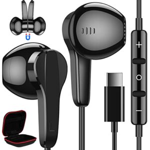 USB C Headphones for Samsung S22+ Ultra S23, Type C Headphones with Microphone HiFi Stereo Volume Control Magnetic in Ear Wired Earbuds for Galaxy A53 Flip 3 4 Pixel 7 Pro 6 6A OnePlus 11 10T Black