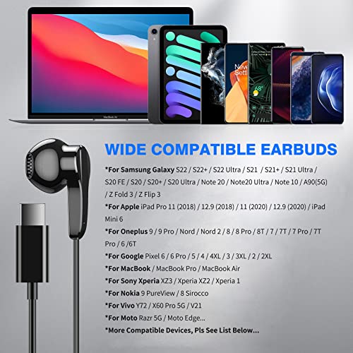 USB C Headphones for Samsung S22+ Ultra S23, Type C Headphones with Microphone HiFi Stereo Volume Control Magnetic in Ear Wired Earbuds for Galaxy A53 Flip 3 4 Pixel 7 Pro 6 6A OnePlus 11 10T Black