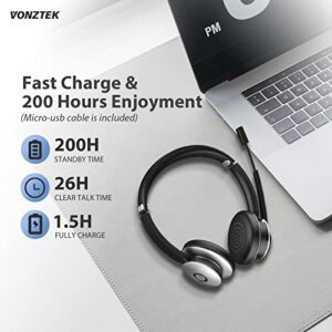 Bluetooth Headset with Microphone, Wireless Headphones with Noise Cancelling Mic, On Ear Headphones with USB Audio Dongle for PC, Handsfree 26 Hrs/Dual Connect/Mute Button, for Skype|Zoom|MS Teams