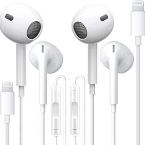 2 Pack - Apple Earbuds for iPhone Headphones [Apple MFi Certified] Wired Lightning Earphones with Built-in Mic & Volume Control Compatible with iPhone 14 Pro/14/13/12/11/XR/XS/X/8/7/SE-All iOS