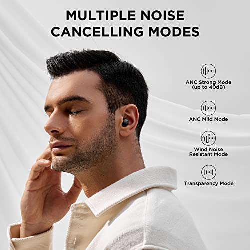 1MORE ComfoBuds Mini Hybrid Active Noise Cancelling Earbuds, in-Ear Headphones with Stereo Sound, Bluetooth 5.2 Headset with 4 Mics, Clear Calls, Wireless Charging, Soothing Sound, Waterproof, Black