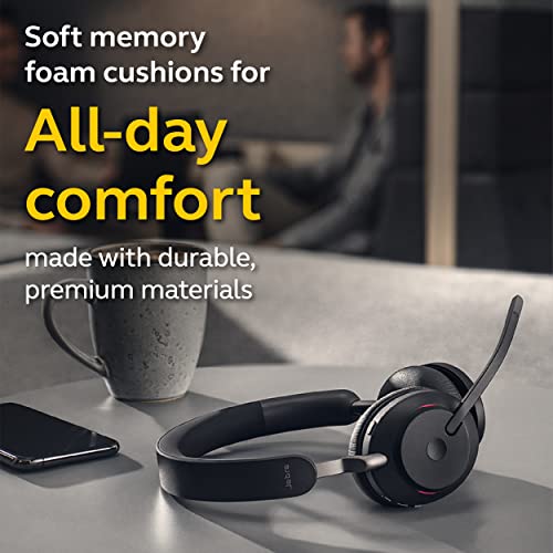 Jabra Evolve2 65 MS Wireless Headphones with Link380c, Stereo, Black – Wireless Bluetooth Headset for Calls and Music, 37 Hours of Battery Life, Passive Noise Cancelling Headphones