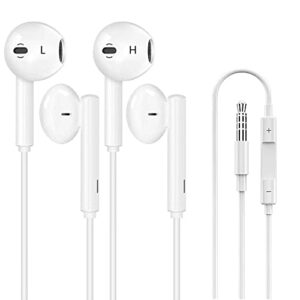 dapolp 2 pack headphones wired, half in-ear wired earbuds, bass stereo, built-in call control button earphones, compatible with mp3, iphone 6, 6s, ipod, android, 3.5mm plug audio devices