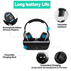MONODEAL Wireless TV Headphones, Over Ear Headsets for TV Watching with Charging Dock, 2.4GHz RF Transmitter, 100ft Wireless Range and Rechargeable 20 Hour Battery, Black