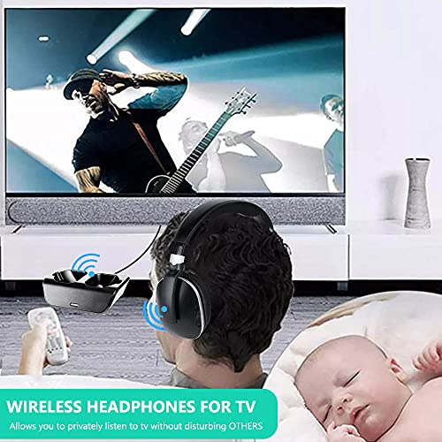 MONODEAL Wireless TV Headphones, Over Ear Headsets for TV Watching with Charging Dock, 2.4GHz RF Transmitter, 100ft Wireless Range and Rechargeable 20 Hour Battery, Black