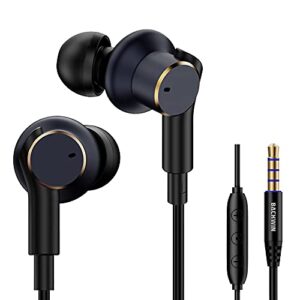 Wired headphones with [four speakers], high-fidelity noise-cancelling stereo subwoofer earbuds with microphone,universal 3.5mm plug earphones with volume adjustment,cnc processing metal back shell