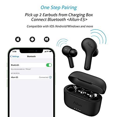 Ailun True Wireless Earbuds with ENC Noise Cancelling Bluetooth Earphones for HD in-Ear Stereo Calls Touch Control Sport Headphones Waterproof Fitness Earbuds USB-C Charging 20H Playtime (Black)