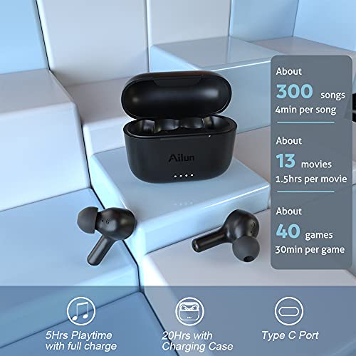 Ailun True Wireless Earbuds with ENC Noise Cancelling Bluetooth Earphones for HD in-Ear Stereo Calls Touch Control Sport Headphones Waterproof Fitness Earbuds USB-C Charging 20H Playtime (Black)