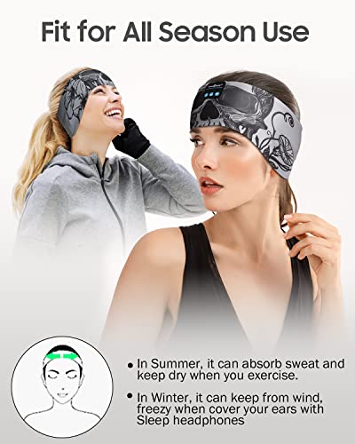 MUSICOZY Sleep Headphones Bluetooth Headband, Wireless Sleeping Headphones Music Sport Headbands, Long Time Play Sleeping Headsets Built-in Thin Speakers, Skulls Design for Sleeping Yogo