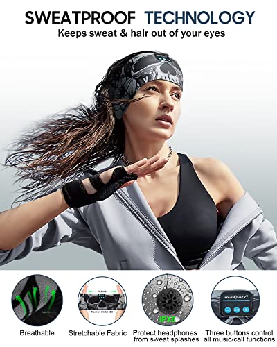 MUSICOZY Sleep Headphones Bluetooth Headband, Wireless Sleeping Headphones Music Sport Headbands, Long Time Play Sleeping Headsets Built-in Thin Speakers, Skulls Design for Sleeping Yogo