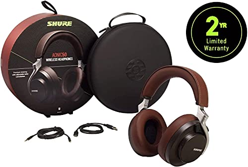 Shure AONIC 50 Wireless Noise Cancelling Headphones, Premium Studio-Quality Sound, Bluetooth 5 Wireless Technology, Comfort Fit Over Ear, 20 Hours Battery Life, Fingertip Controls - Brown