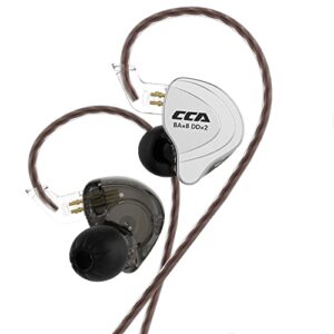 cca c10 five drivers hybrid in ear monitors in each side，hifi 4ba 1dd high resolution earphones/earbuds with 3.5mm gold plated plug detachable cable 2pin 0.75mm wired earbuds(black without mic)