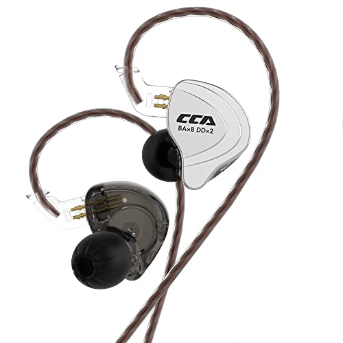 CCA C10 Five Drivers Hybrid in Ear Monitors in Each Side，HiFi 4BA 1DD High Resolution Earphones/Earbuds with 3.5mm Gold Plated Plug Detachable Cable 2pin 0.75mm Wired Earbuds(Black Without mic)