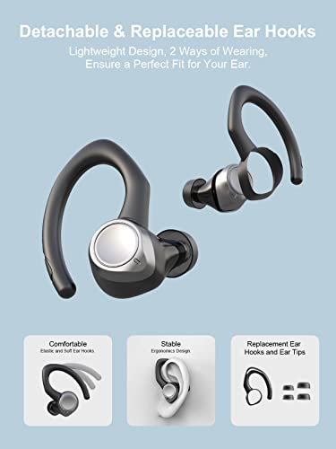 Coucur Wireless Earbuds, Bluetooth 5.1 Sport Headphones in Ear with Detachable Earhooks, Bluetooth Earbuds with Immersive Sound, Wireless Earphones with Noise Cancelling Mic, IP7 Waterproof Headset