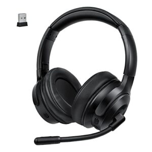 bluetooth headphones with microphone, over-ear wireless bluetooth headset with bt 5.0 usb dongle, active noise cancelling, rechargeable, hands-free calls, 80h playtime for pc/computer/laptop/cellphone