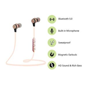 Woostar Bluetooth Headphones, Bluetooth 5.0 Wireless Magnetic Earbuds Sweatproof Earphones Stereo Headphones for Running Workout Gym Noise Cancelling (Rose Gold)