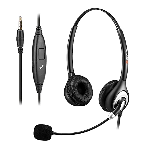 Arama Cell Phone Headset w/Lightweight Secure-Fit Headband, Pro Noise Canceling Mic and in-line Controls 3.5mm Headset for iPhone, Samsung, LG, HTC, BlackBerry Mobile Phone and iPad Tablets (A602MP)