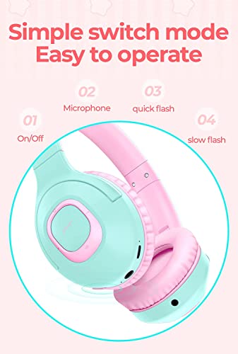 Picun E5 Kids Wireless Headphones with Microphone, Bluetooth 5.0 Over Ear Wireless Kids Headphones with Volume Control 85dB/93dB, 40H Playtime, Sharing Function, for School/iPad/Tablet/Boys/Girls