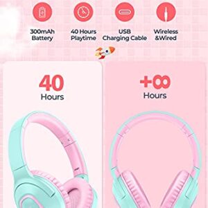 Picun E5 Kids Wireless Headphones with Microphone, Bluetooth 5.0 Over Ear Wireless Kids Headphones with Volume Control 85dB/93dB, 40H Playtime, Sharing Function, for School/iPad/Tablet/Boys/Girls