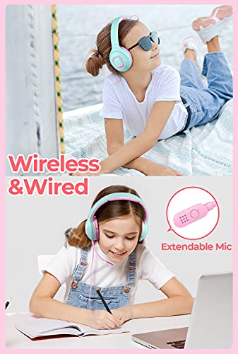 Picun E5 Kids Wireless Headphones with Microphone, Bluetooth 5.0 Over Ear Wireless Kids Headphones with Volume Control 85dB/93dB, 40H Playtime, Sharing Function, for School/iPad/Tablet/Boys/Girls