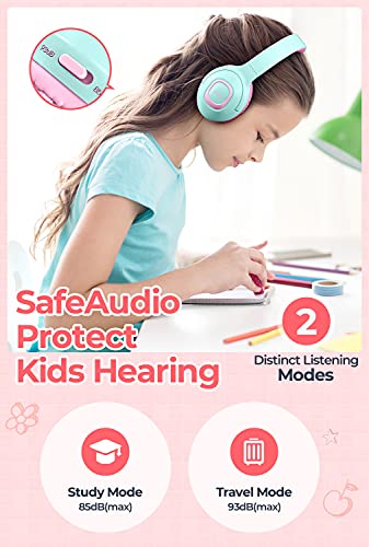 Picun E5 Kids Wireless Headphones with Microphone, Bluetooth 5.0 Over Ear Wireless Kids Headphones with Volume Control 85dB/93dB, 40H Playtime, Sharing Function, for School/iPad/Tablet/Boys/Girls