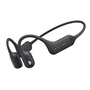 haylou purfree bone conduction headphones open-ear bluetooth 5.2 sport headphones -ip67 waterproof wireless earphones for cycling and running – cvc dual microphone noise reduction call, bright black