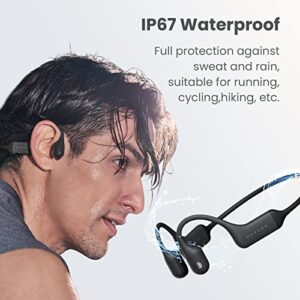 HAYLOU PurFree Bone Conduction Headphones Open-Ear Bluetooth 5.2 Sport Headphones -IP67 Waterproof Wireless Earphones for Cycling and Running - CVC Dual Microphone Noise Reduction Call, Bright Black