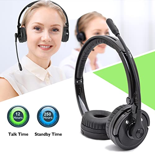 LUXMO Bluetooth Headphones with Mic Stereo Headset Wireless Headphones Great for Cell Phones Tablets, Home Office & Business, PC, Call Centers, Skype Calls, Foldable On Ear Design