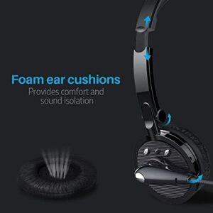 LUXMO Bluetooth Headphones with Mic Stereo Headset Wireless Headphones Great for Cell Phones Tablets, Home Office & Business, PC, Call Centers, Skype Calls, Foldable On Ear Design