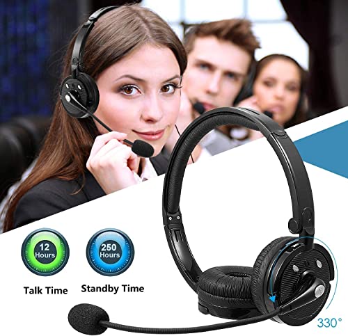 LUXMO Bluetooth Headphones with Mic Stereo Headset Wireless Headphones Great for Cell Phones Tablets, Home Office & Business, PC, Call Centers, Skype Calls, Foldable On Ear Design