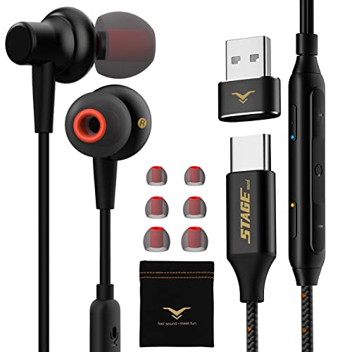 USB C Headphone, Type C Earphones with 7.1 Surround & Mute Button, HiFi Stereo Wired Earbuds with Microphone for Samsung Galaxy S22 S21 Ultra 5G S20 FE Z Flip 4 A53 Note 20, PC Computer Laptop Gaming